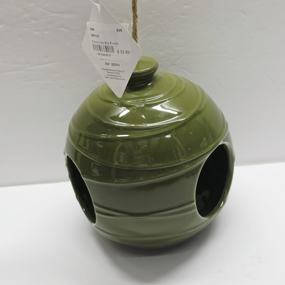 Ceramic Orb Bird Feeder NWT Green